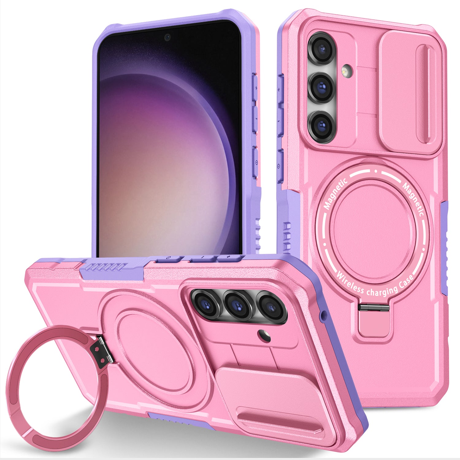 Compatible with MagSafe PC TPU Case for Samsung Galaxy S23 FE Kickstand Anti-Drop Phone Shell with Sliding Lens Cover Compatible with MagSafe PC TPU Case for Samsung Galaxy S23 FE Kickstand Anti-Drop Phone Shell with Sliding Lens Cover